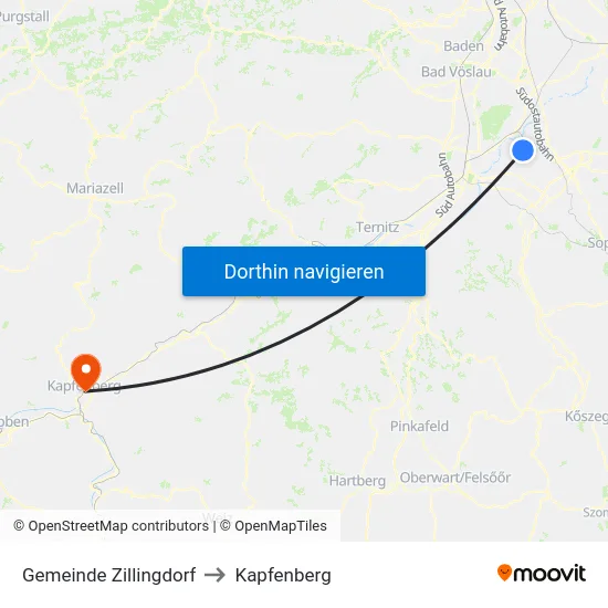 Gemeinde Zillingdorf to Kapfenberg map