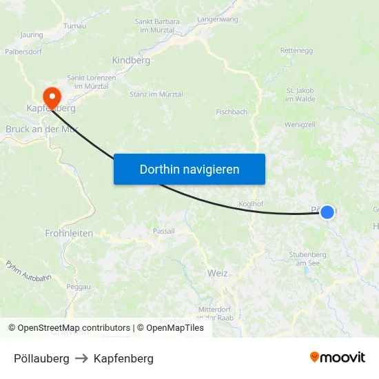 Pöllauberg to Kapfenberg map
