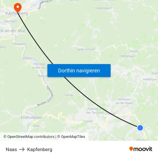 Naas to Kapfenberg map