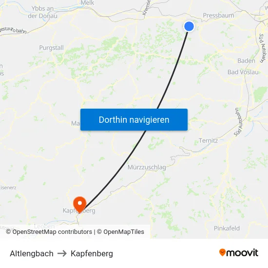 Altlengbach to Kapfenberg map