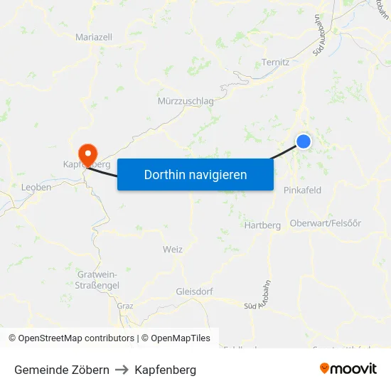 Gemeinde Zöbern to Kapfenberg map