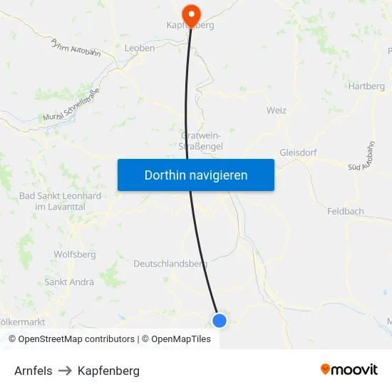 Arnfels to Kapfenberg map