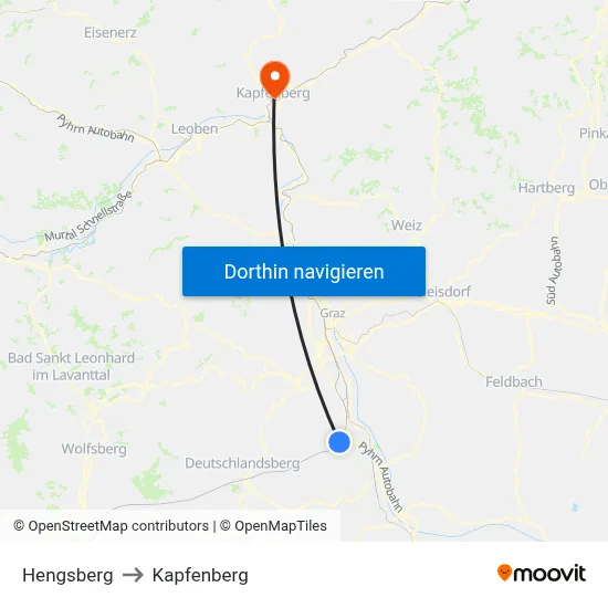Hengsberg to Kapfenberg map
