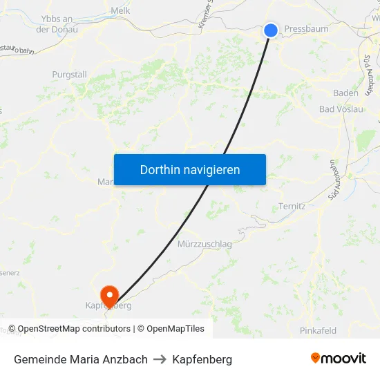 Gemeinde Maria Anzbach to Kapfenberg map