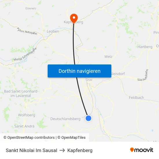 Sankt Nikolai Im Sausal to Kapfenberg map