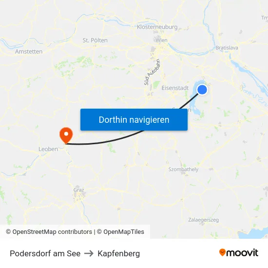 Podersdorf am See to Kapfenberg map