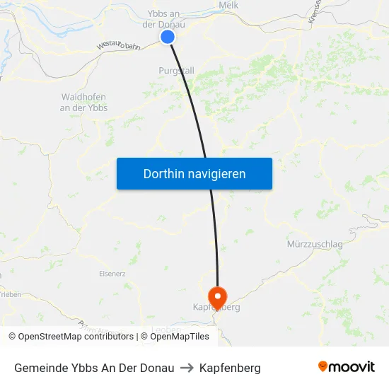 Gemeinde Ybbs An Der Donau to Kapfenberg map