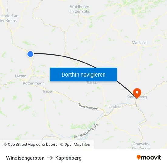 Windischgarsten to Kapfenberg map