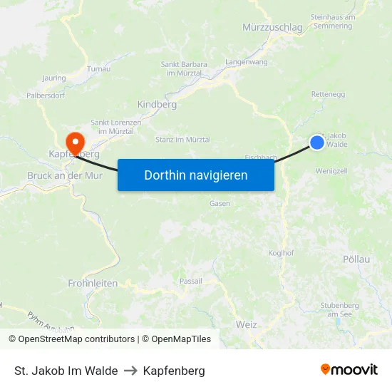 St. Jakob Im Walde to Kapfenberg map