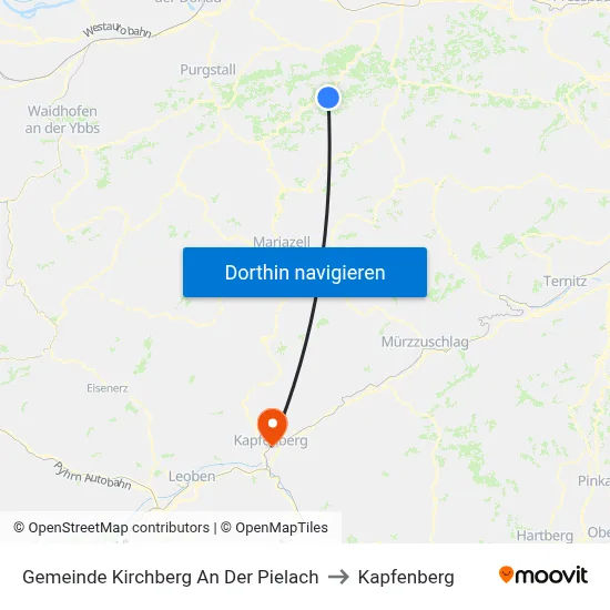 Gemeinde Kirchberg An Der Pielach to Kapfenberg map