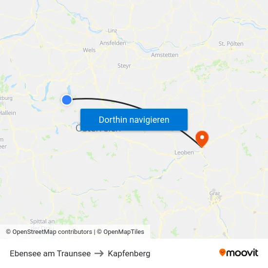 Ebensee am Traunsee to Kapfenberg map
