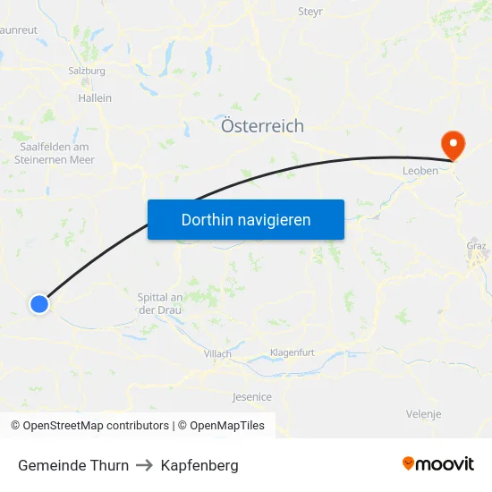 Gemeinde Thurn to Kapfenberg map