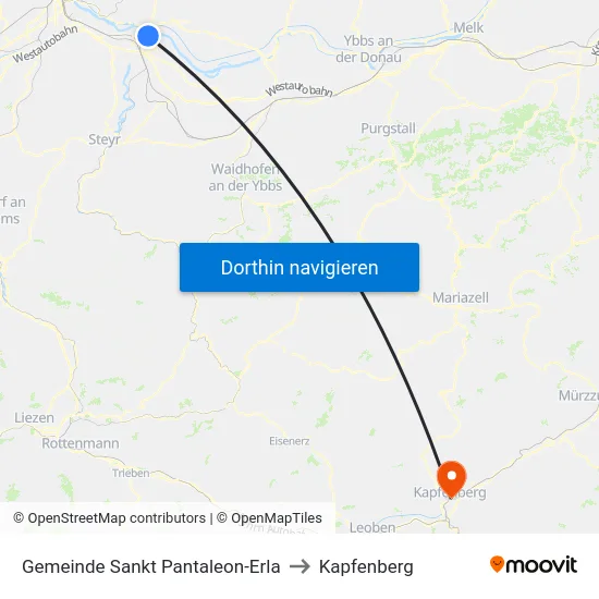 Gemeinde Sankt Pantaleon-Erla to Kapfenberg map