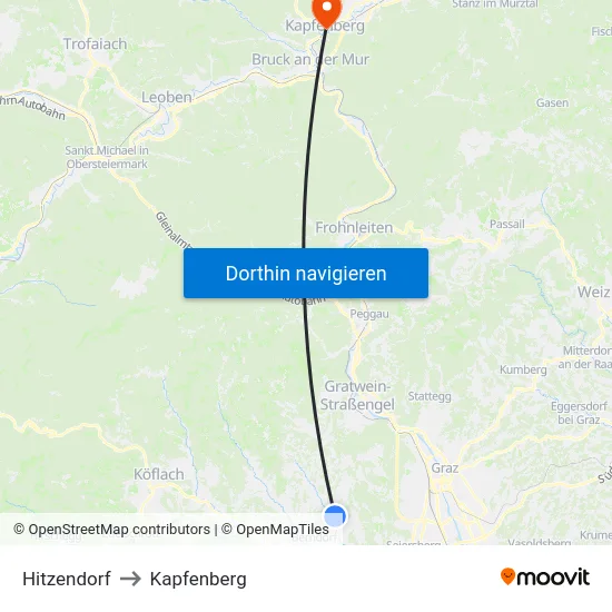 Hitzendorf to Kapfenberg map