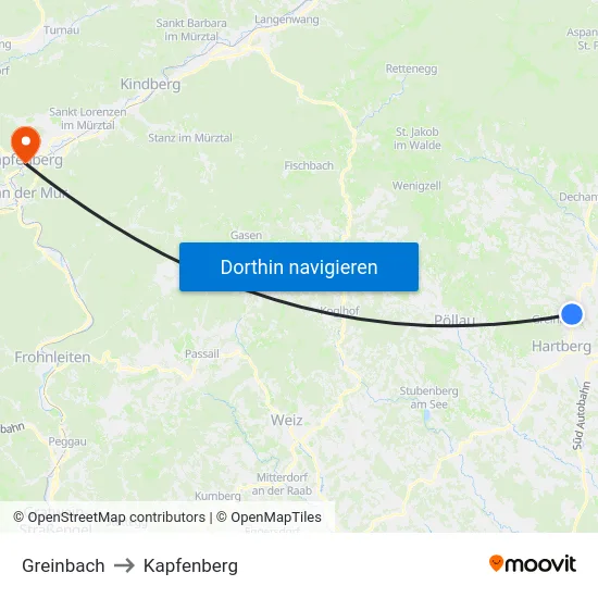 Greinbach to Kapfenberg map
