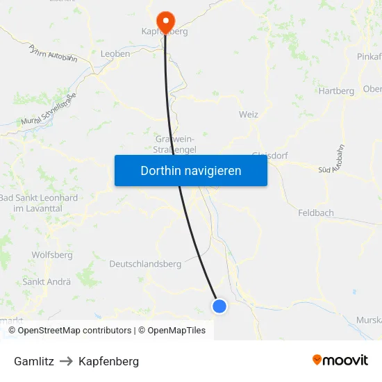 Gamlitz to Kapfenberg map