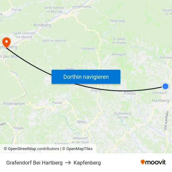 Grafendorf Bei Hartberg to Kapfenberg map