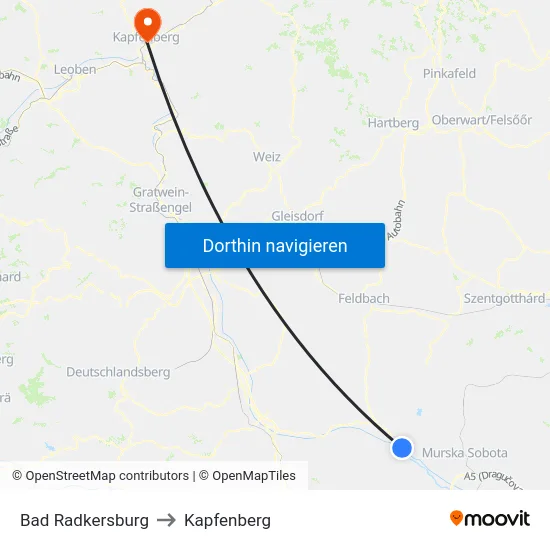 Bad Radkersburg to Kapfenberg map