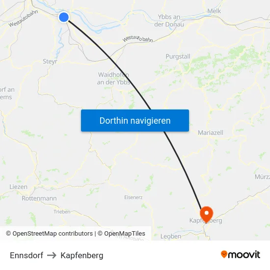 Ennsdorf to Kapfenberg map