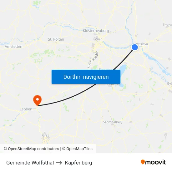 Gemeinde Wolfsthal to Kapfenberg map