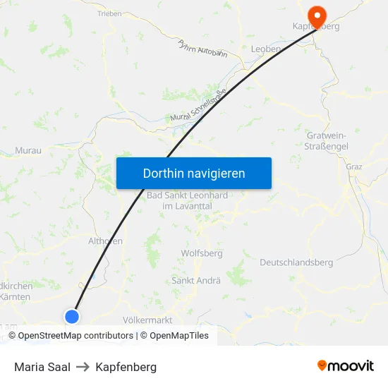 Maria Saal to Kapfenberg map