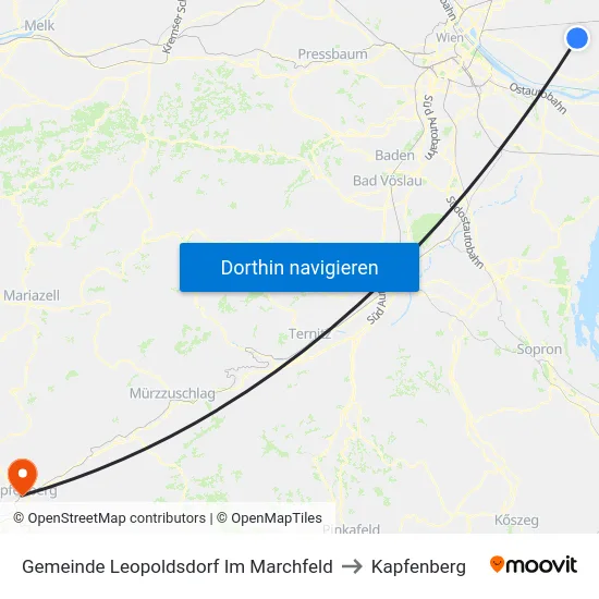 Gemeinde Leopoldsdorf Im Marchfeld to Kapfenberg map