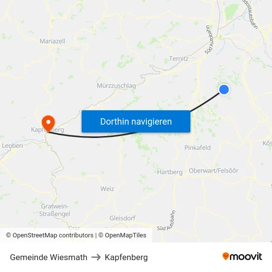 Gemeinde Wiesmath to Kapfenberg map