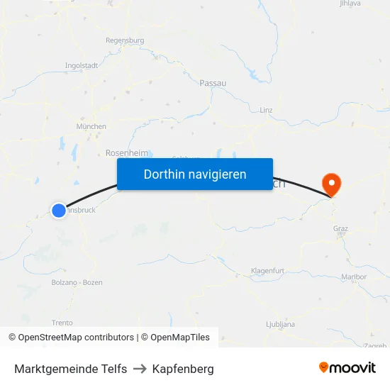 Marktgemeinde Telfs to Kapfenberg map