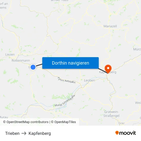 Trieben to Kapfenberg map