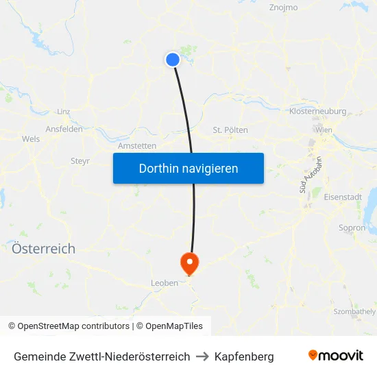 Gemeinde Zwettl-Niederösterreich to Kapfenberg map