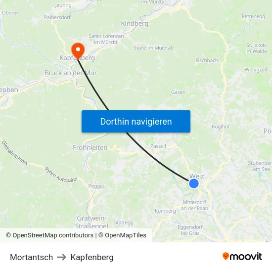 Mortantsch to Kapfenberg map