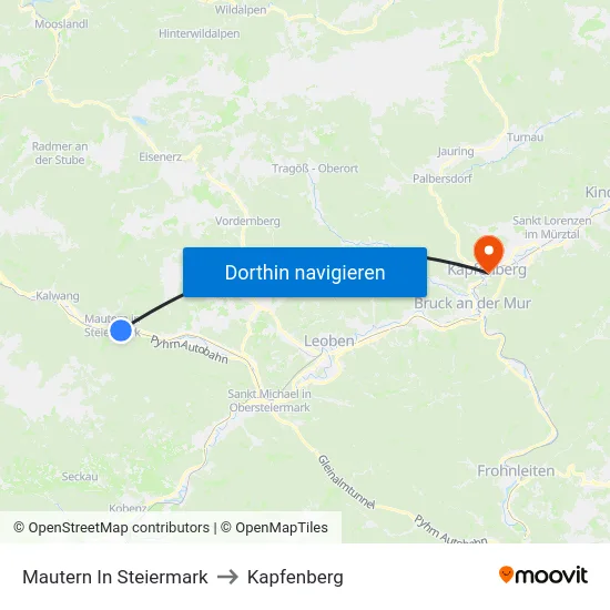 Mautern In Steiermark to Kapfenberg map