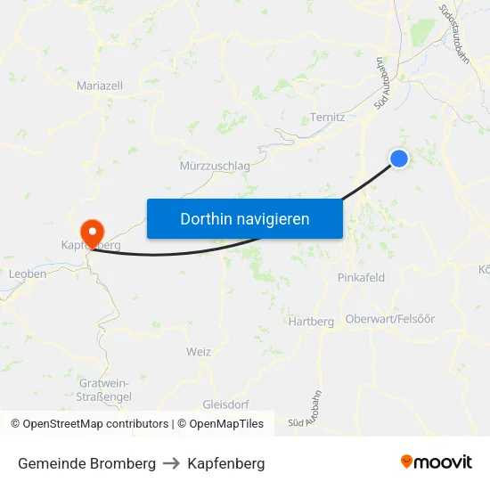 Gemeinde Bromberg to Kapfenberg map