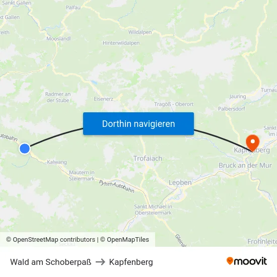 Wald am Schoberpaß to Kapfenberg map
