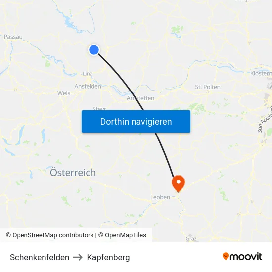 Schenkenfelden to Kapfenberg map