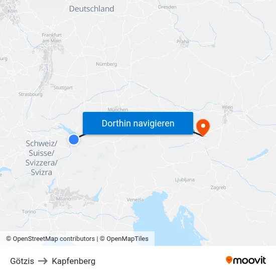 Götzis to Kapfenberg map
