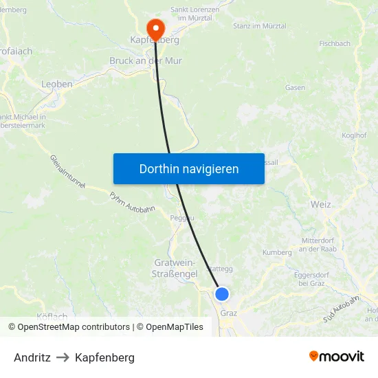Andritz to Kapfenberg map