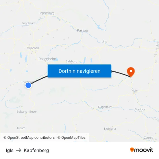 Igls to Kapfenberg map