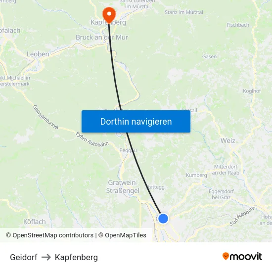 Geidorf to Kapfenberg map