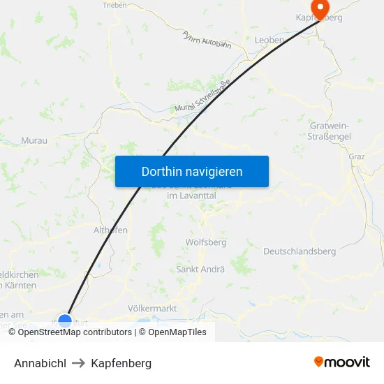 Annabichl to Kapfenberg map