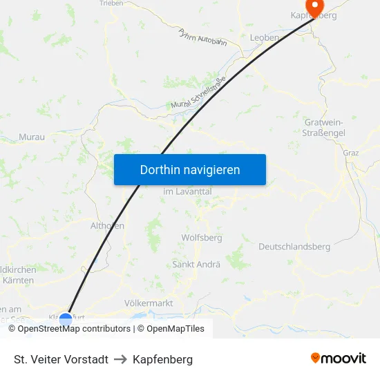 St. Veiter Vorstadt to Kapfenberg map