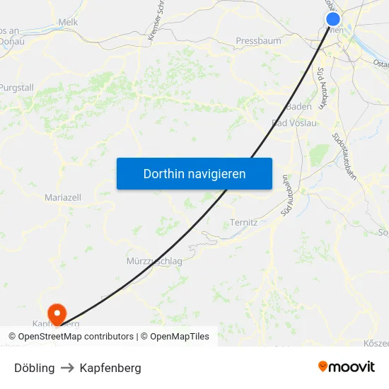 Döbling to Kapfenberg map