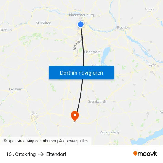 16., Ottakring to Eltendorf map