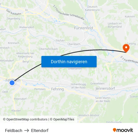 Feldbach to Eltendorf map