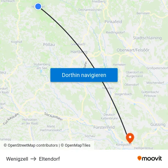 Wenigzell to Eltendorf map