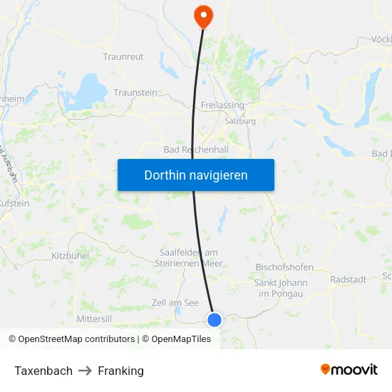 Taxenbach to Franking map
