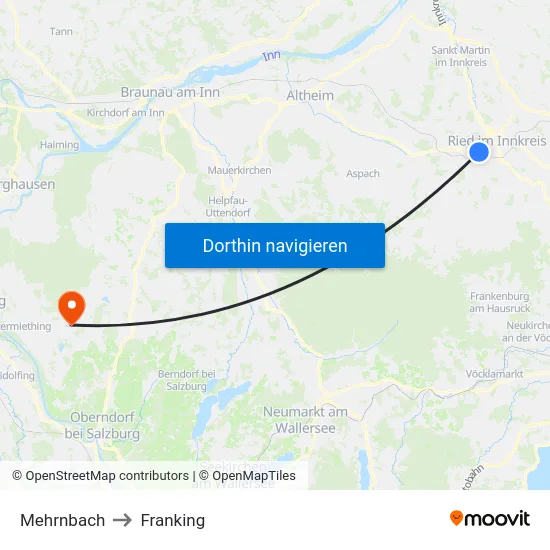 Mehrnbach to Franking map