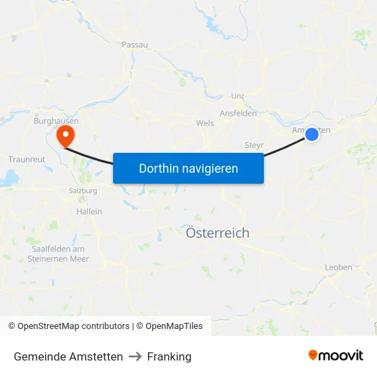 Gemeinde Amstetten to Franking map