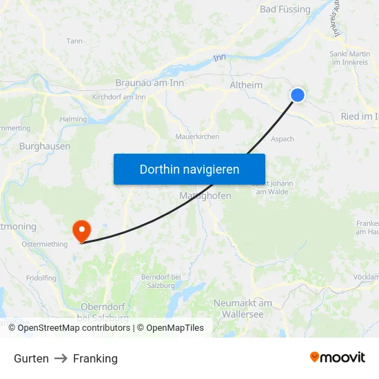 Gurten to Franking map