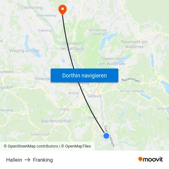 Hallein to Franking map